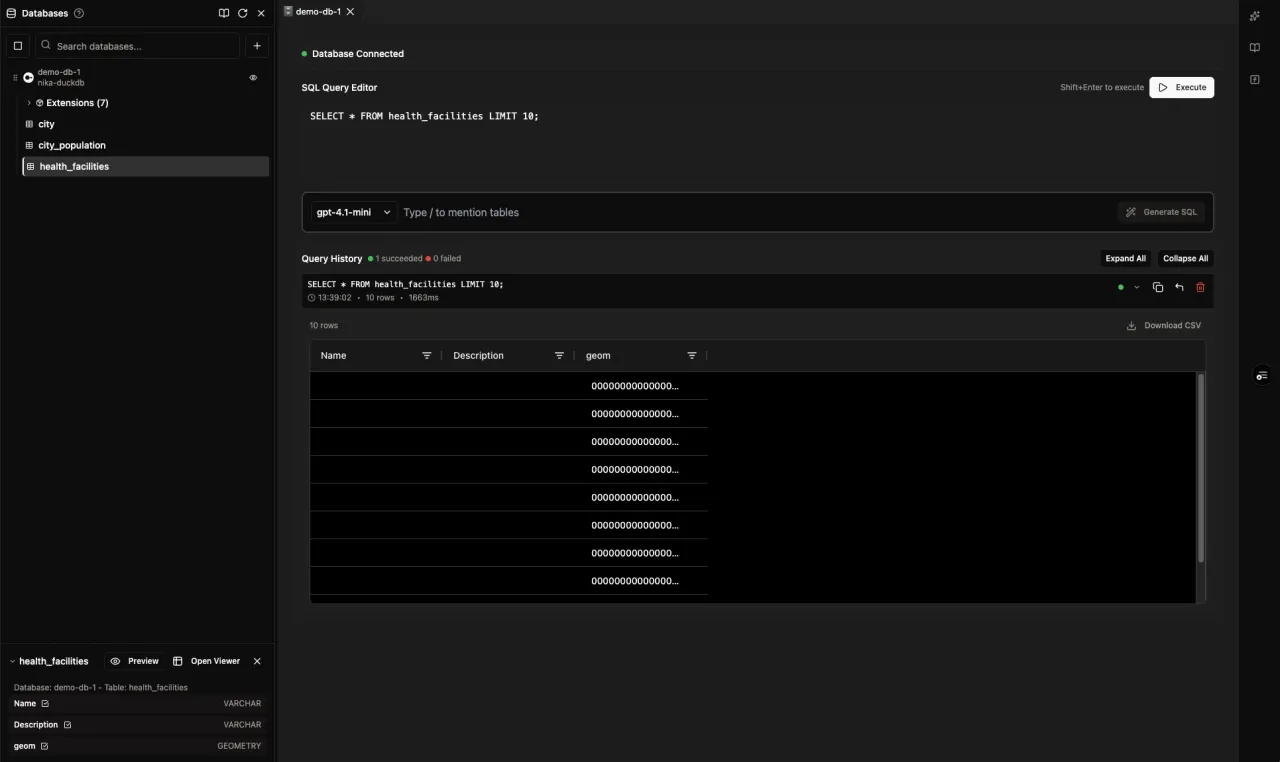 NIKA DBMS interface